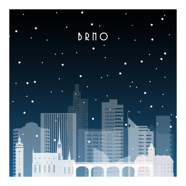 冬天的夜晚在布尔诺夜城的扁平风格图片下载