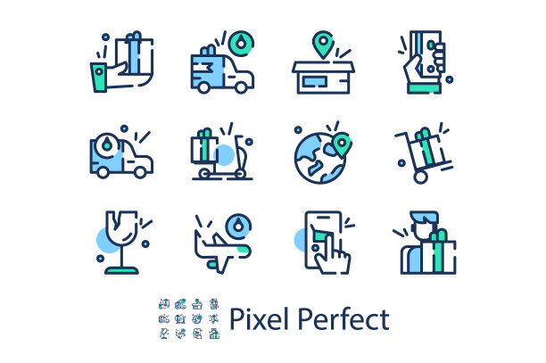 线性图标交付主题在平面风格图片下载