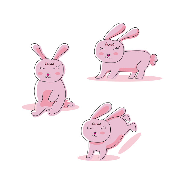 设置卡通兔子设计孤立在白色图片下载