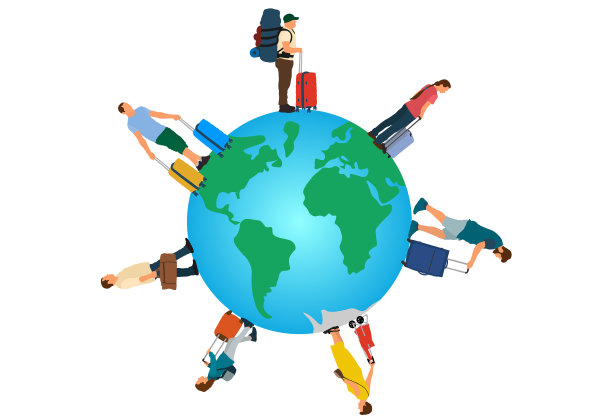 游客提着行李站着图片下载