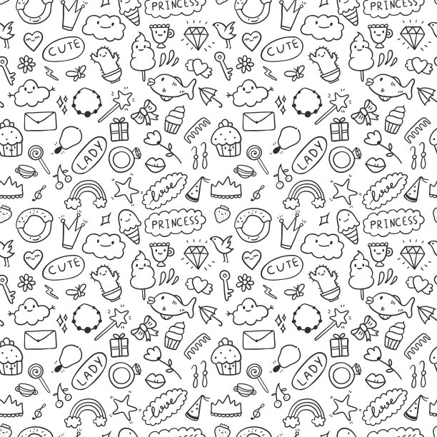 无缝图案设置涂鸦图标主题图片下载