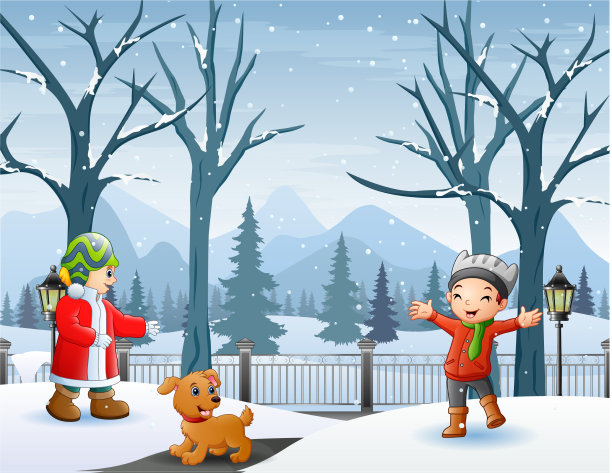 孩子们在冬天进行户外活动图片下载