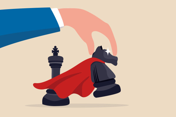 在商业竞争中获胜的策略或胜利的一步，成功的策略或聪明的一步概念，战略商人手中握着超级大国骑士的棋子走向胜利回合。图片下载