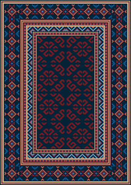 深蓝色的地毯，有红米色的图案图片下载