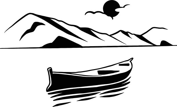 湖上的小船，小屋，山景图片下载