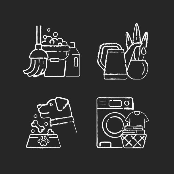 家务琐事粉笔白色图标设置为黑色图片下载