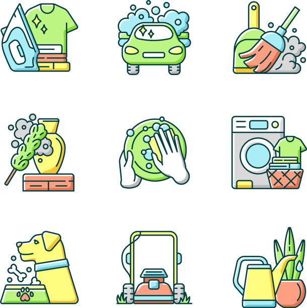 清洁杂务RGB颜色图标集图片下载