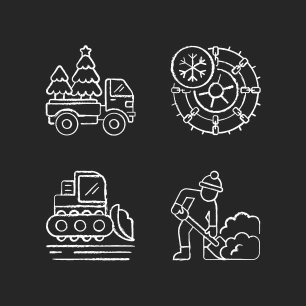 冬季假期服务粉笔白色图标设置图片下载