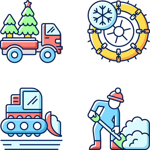 冬季假期服务RGB颜色图标集图片下载