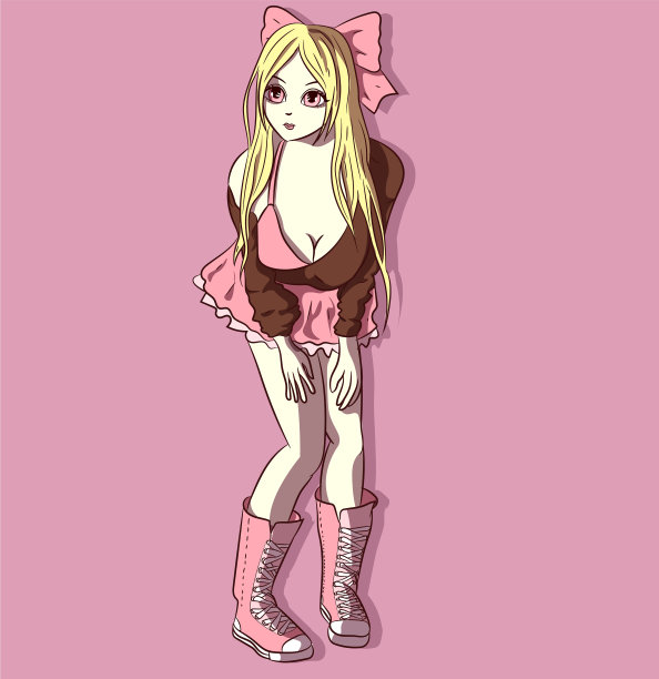 洛丽塔少女站在粉红色的裙子图片下载