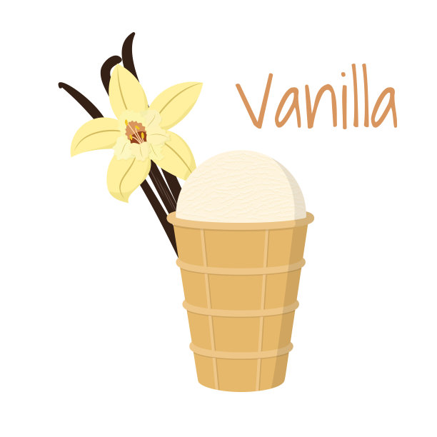 香草冰淇淋在华夫饼杯，香草花和香草棒图片下载
