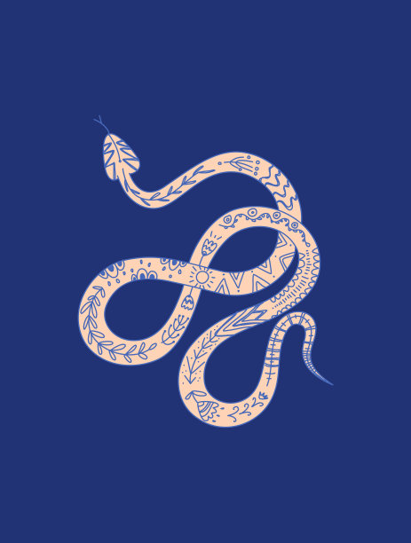 矢量蛇图形元素的标志，纹身或贴纸。盘蛇与民族装饰孤立插图。图片下载