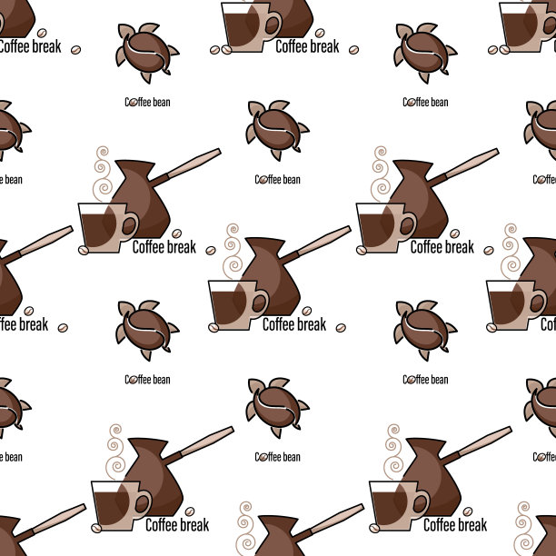 咖啡豆。海龟。矢量背景，图案。插图模板隔离在白色背景上图片下载