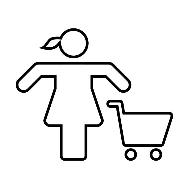 购物车图标矢量女性购物轮廓符号在一个平面的颜色字形象形图图片下载