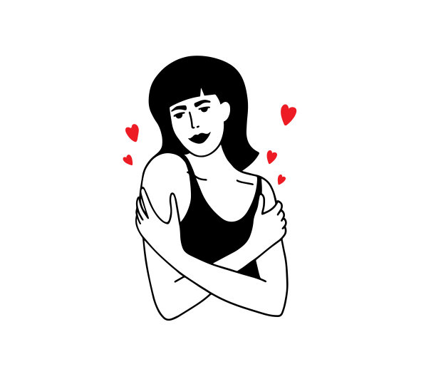 独立矢量插图与年轻美丽的女人拥抱自己，自我爱和关心的概念图片下载