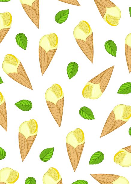 柠檬冰淇淋加柠檬角和薄荷叶。图片下载