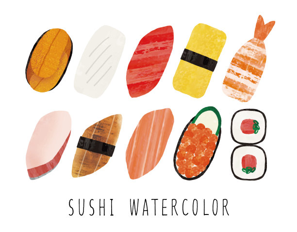 日本寿司水彩图片下载
