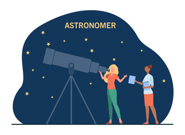 女性天文学家用望远镜看星星图片下载