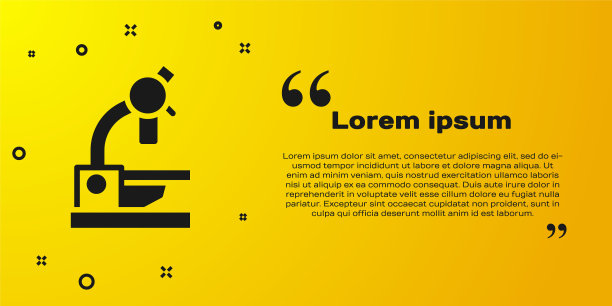 黑色显微镜图标孤立在黄色背景上。化学、制药仪器、微生物放大工具。向量图片下载