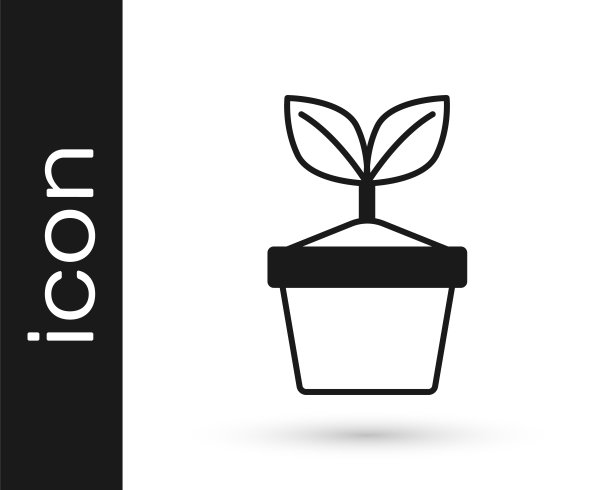 黑色植物在锅图标孤立在白色背景。盆栽植物。盆栽植物的标志。向量图片下载