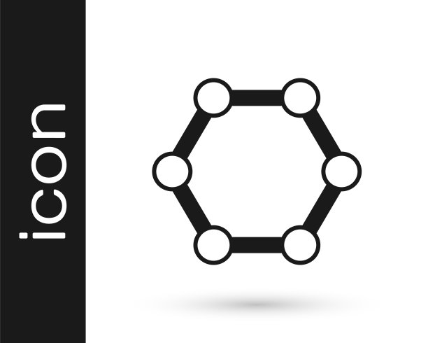 黑色分子图标孤立在白色背景。化学分子结构，科学教师创新教育海报。向量图片下载