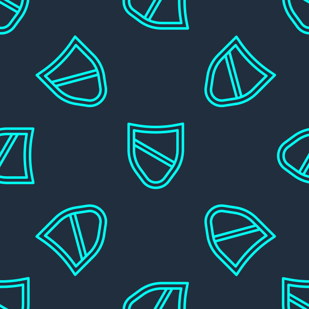 绿线盾牌图标隔离无缝模式在蓝色背景。警卫队的迹象。安全、安全、保护、隐私的理念。向量图片下载