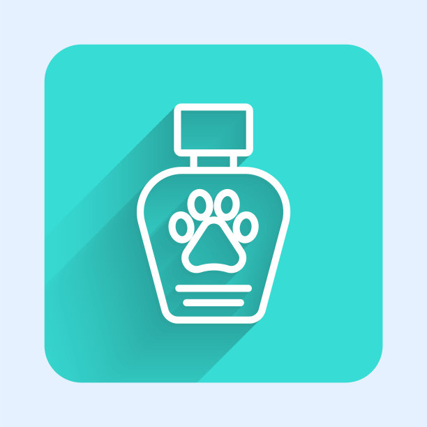 白色线宠物洗发水图标孤立与长阴影。宠物护理的迹象。狗清洁的象征。绿色广场按钮。向量图片下载