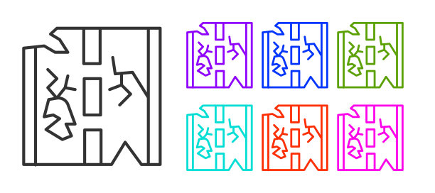 黑色线破碎的道路图标孤立在白色的背景。设置图标丰富多彩。向量图片下载