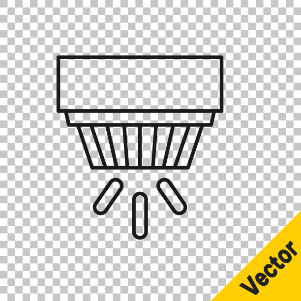 黑色线条烟雾报警系统图标隔离在透明背景上。感烟探测器。向量图片下载