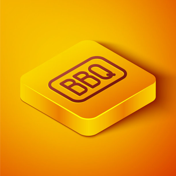 等距线烧烤图标隔离在橙色上图片下载