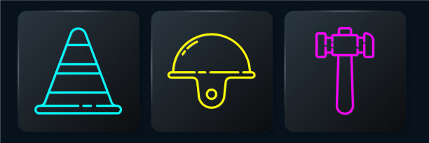 设置线锥交通锤和工人安全图片下载