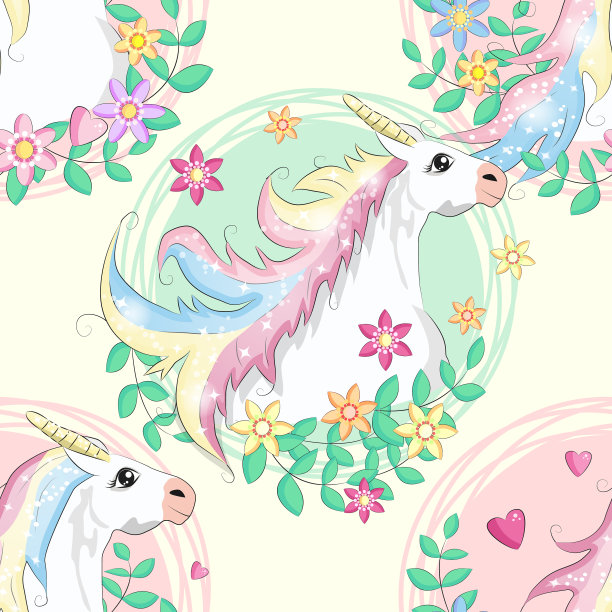 涂鸦独角兽图案为纺织设计动物图片下载