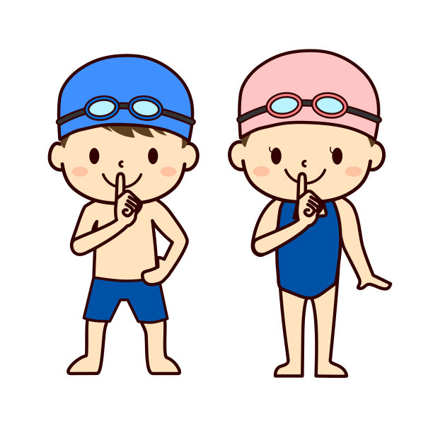 穿着泳衣的孩子(男孩/女孩)举手示意安静的动作图片下载