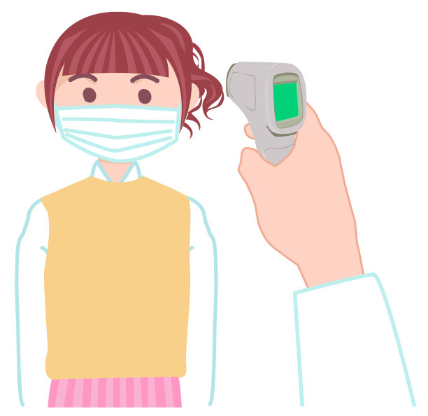 用非接触式温度计测量体温的妇女图片下载