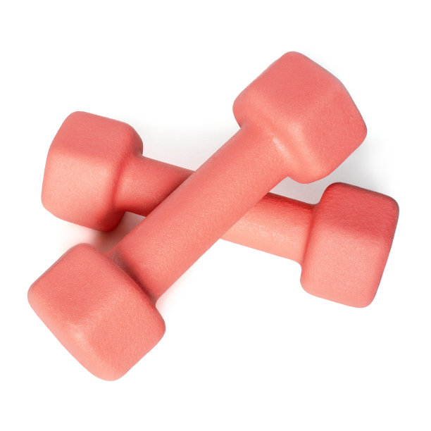 白色背景上的哑铃。健身，运动和锻炼的概念平坦lay图片下载