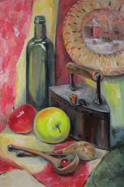 有铁和猿猴的静物画，油画图片下载