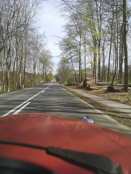 从一辆老爷车的驾驶舱俯瞰乡间小路图片下载