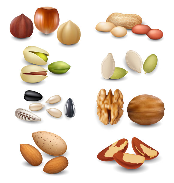 逼真的细节3d不同的螺母设置图片下载