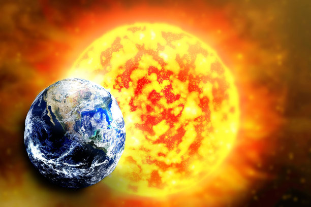 行星地球和太阳在太空中的恒星图片下载