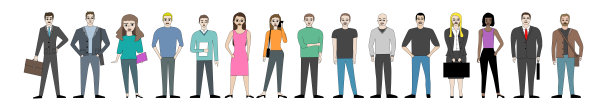 人物站立卡通人物孤立集向量图片下载