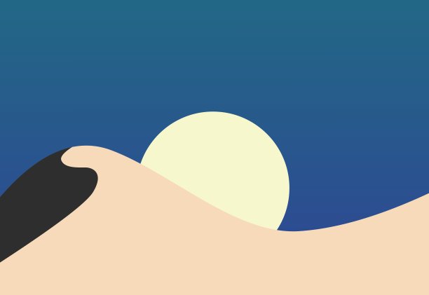 沙漠景观与太阳和沙丘在平坦的极简主义风格。图片下载