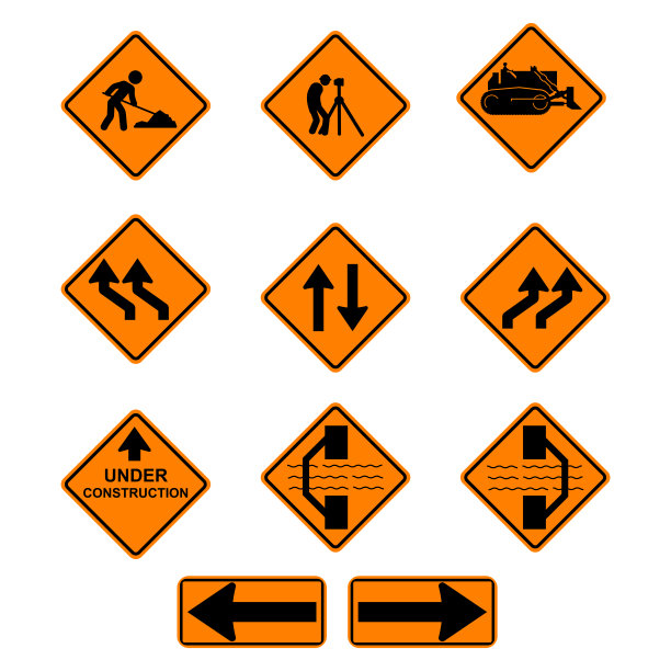 正在施工的标志收集，交通道路修复集。向量ESP10。图片下载