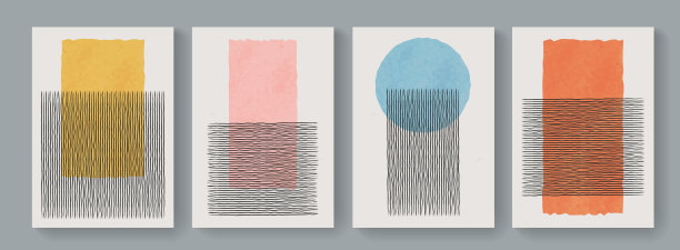 时尚的几何极简主义中期现代海报。抽象的波西米亚风格背景。可爱的五彩缤纷的当代艺术最小海报。图片下载