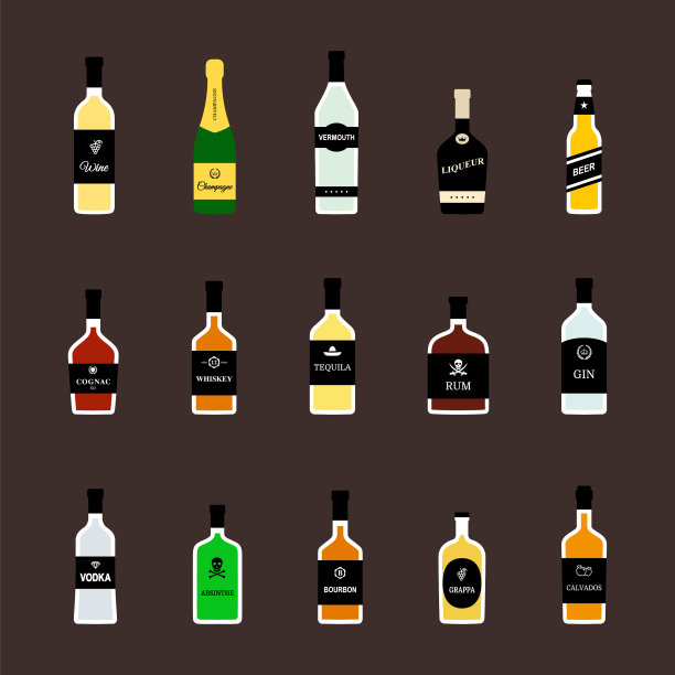 酒精饮料瓶平面图标设置图片下载
