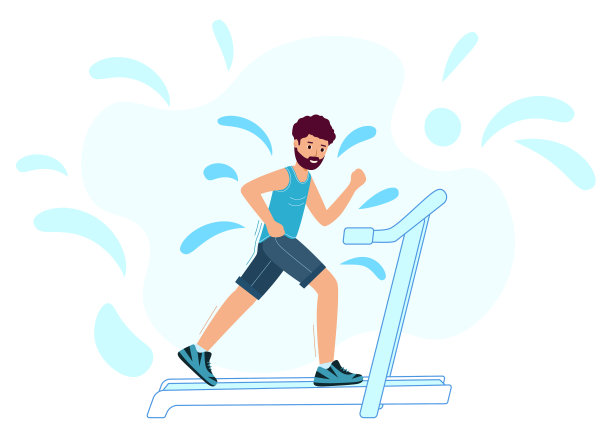 一个成年男性在跑步机上跑步，流汗图片下载