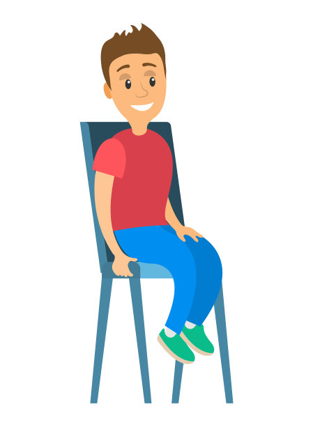 年轻人正坐在一张矢量图上。滑稽的人，可爱的男孩孤立在白色图片下载