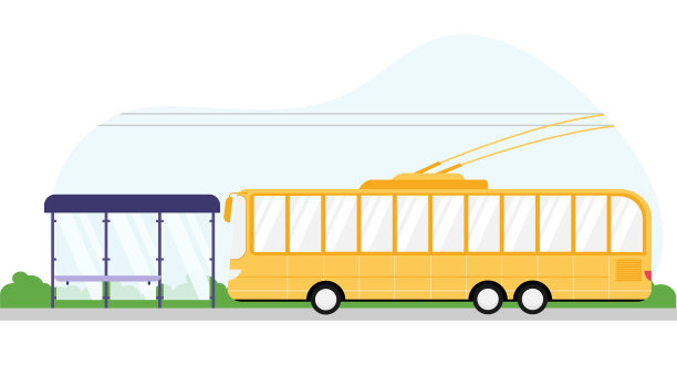 无轨电车停下来。现代无轨电车侧视图。图片下载