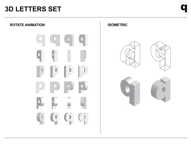 3d q字母设置动画等距线框向量图片下载