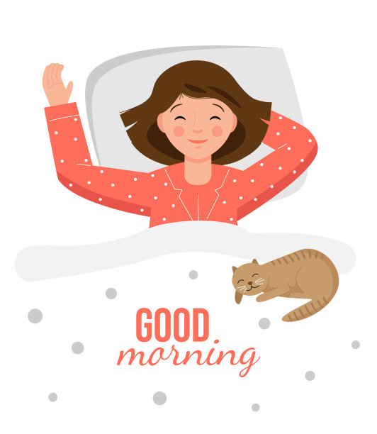 一个穿着粉红色睡衣的女孩早晨醒来图片下载