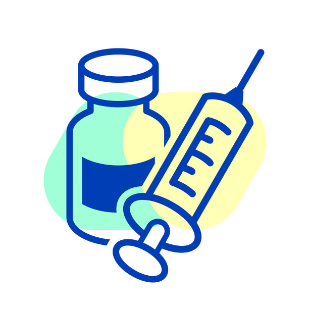 疫苗图标。注射用医用小瓶和注射器，背景隔离。医学概念，COVID-19疫苗接种。矢量插图。图片下载